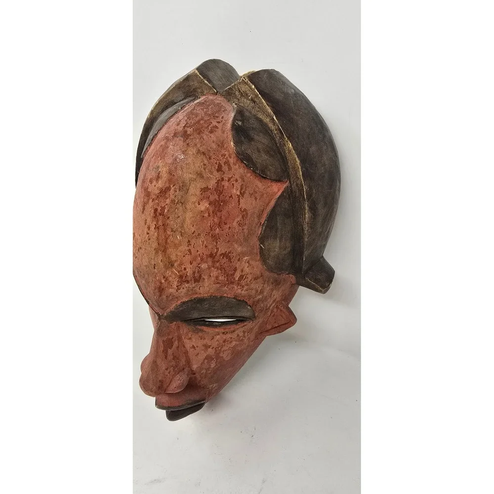 Vtg Tribal art African hand carved wood Punu spirit wall mask primitive rustic